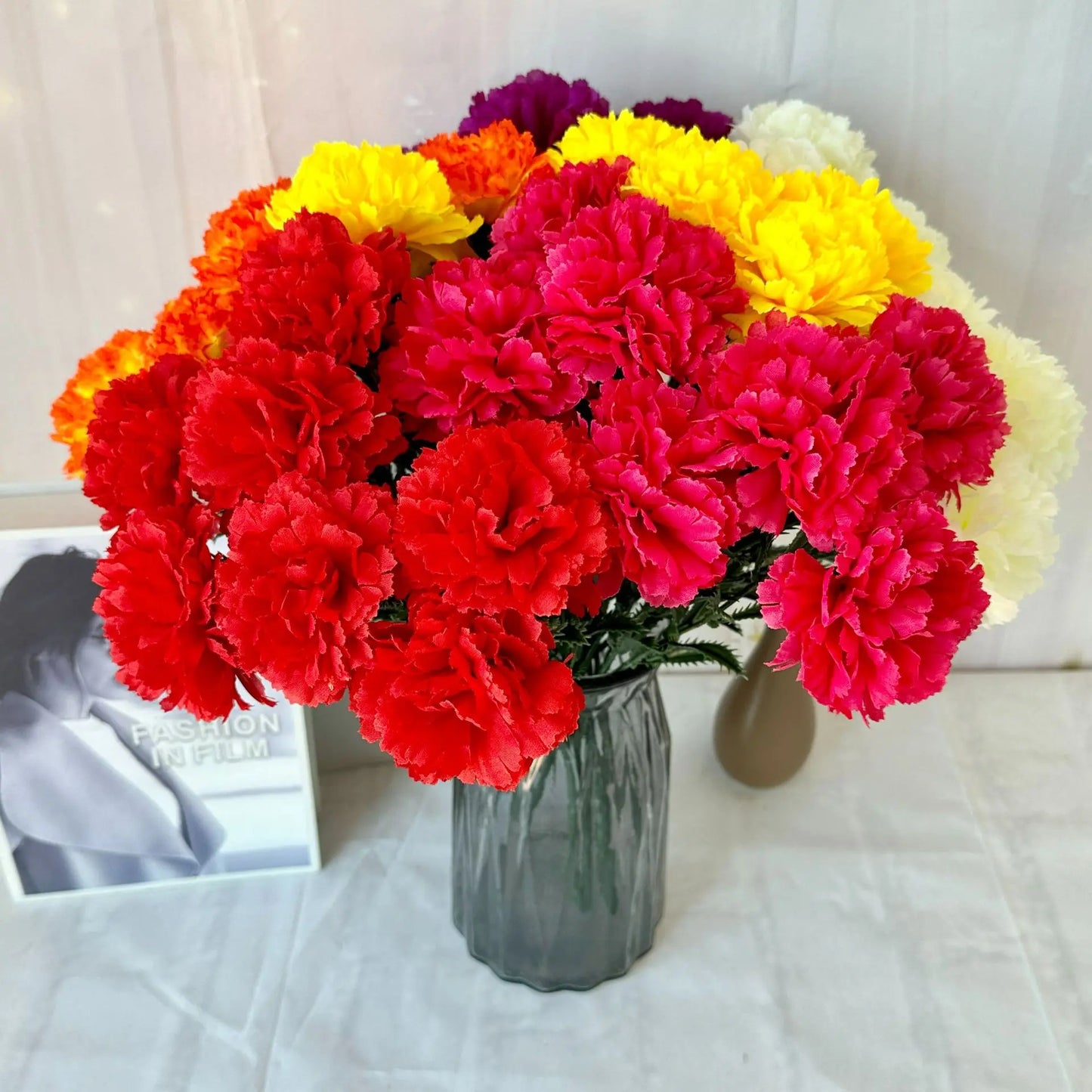 Artificial Chrysanthemums Fall Flowers Silk Orange Marigold Flowers Fake Mums Flowers for Wedding Autumn Day of The Dead