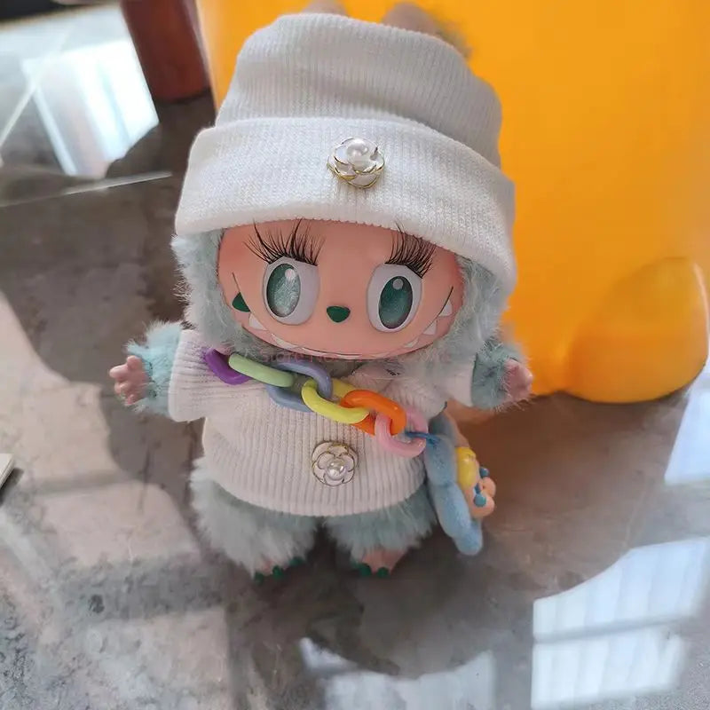 Labubu 17cm Knitted Set - Cute Crossbody Bag And Customized Leather Shoes with False Eyelashes Fashion Doll Accessories for Kids