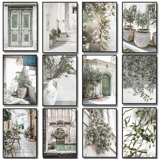 Scandinavian Minimalist Wall Art Italy Olive Tree Branches Leaves Architecture Canvas Painting Posters Prints Home Room Decor