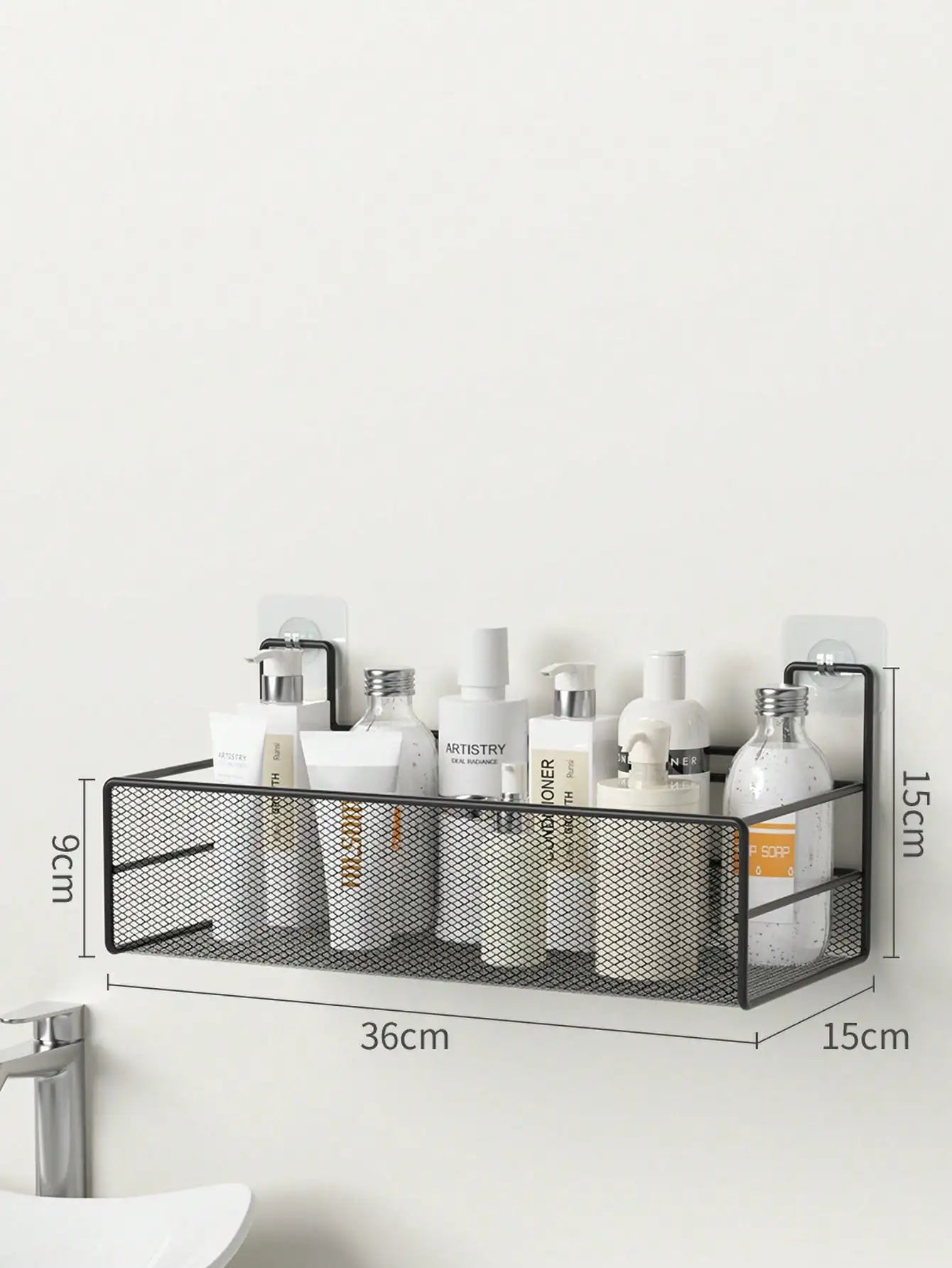 1PC Bathroom self-adhesive shelf free punching toilet shelf wash table dormitory iron art increased net surface storage basket