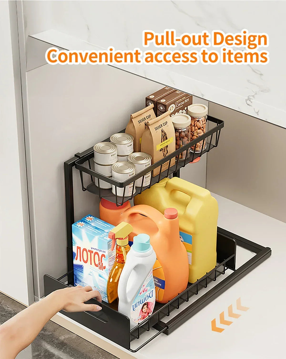 Kitchen 2 Tier Under Sink Organizer Rack with Sliding Drawer Multi-purpose Bathroom Organizer Shelf for Kitchen Bathroom Storage