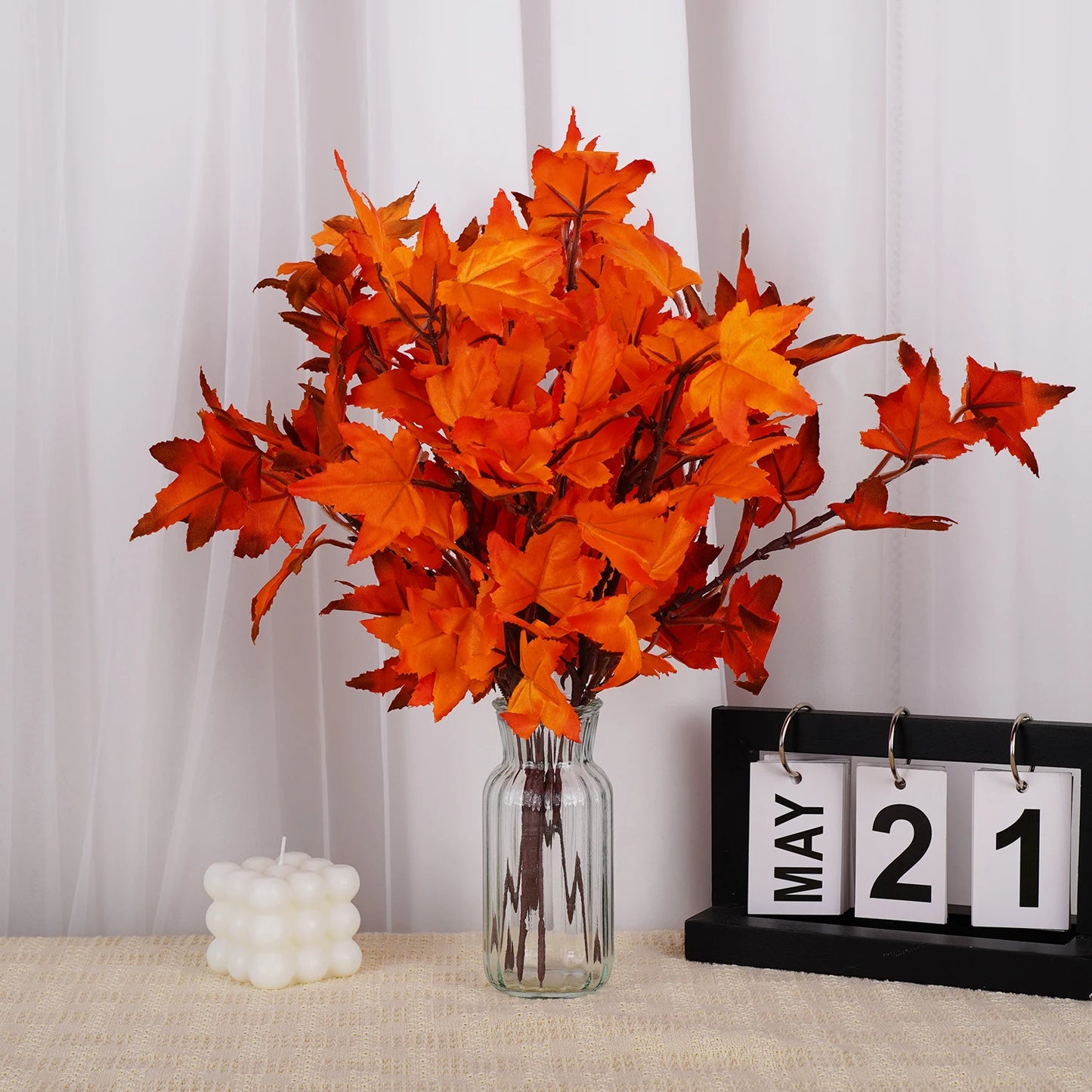 Fall Artificial Maple Leaf Flowers Bouquet for Home Room Decor Wedding Marriage Party Decoration Fake Plant Garden Vase Ornament