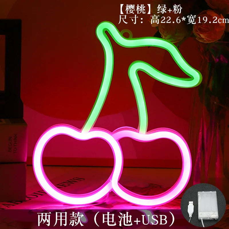 Cherries Neon Lights for Kids Gifts Cherry Neon Signs for Home Wall DecorCute Fruits LED Signs for Restaurants Bar Fruit Shop