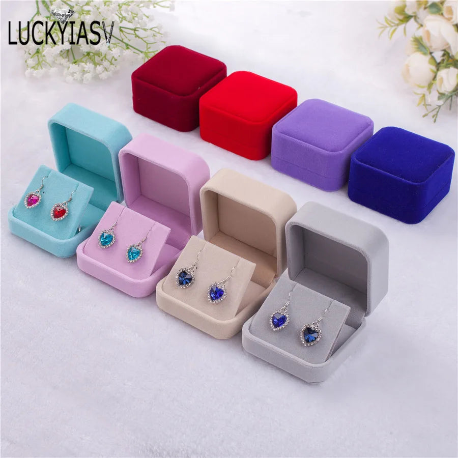 Velvet Jewelry Storage Boxes Earrings Pendant Jewelry Box Velvet Case Earrings Plastic Display Box 7*7*4cm