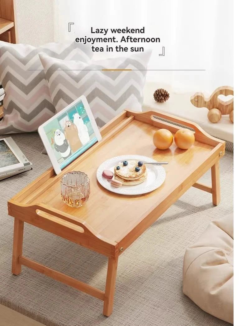 Bamboo breakfast table, bedroom, foldable computer desk, bed, lazy laptop, tablet table, children's study desk