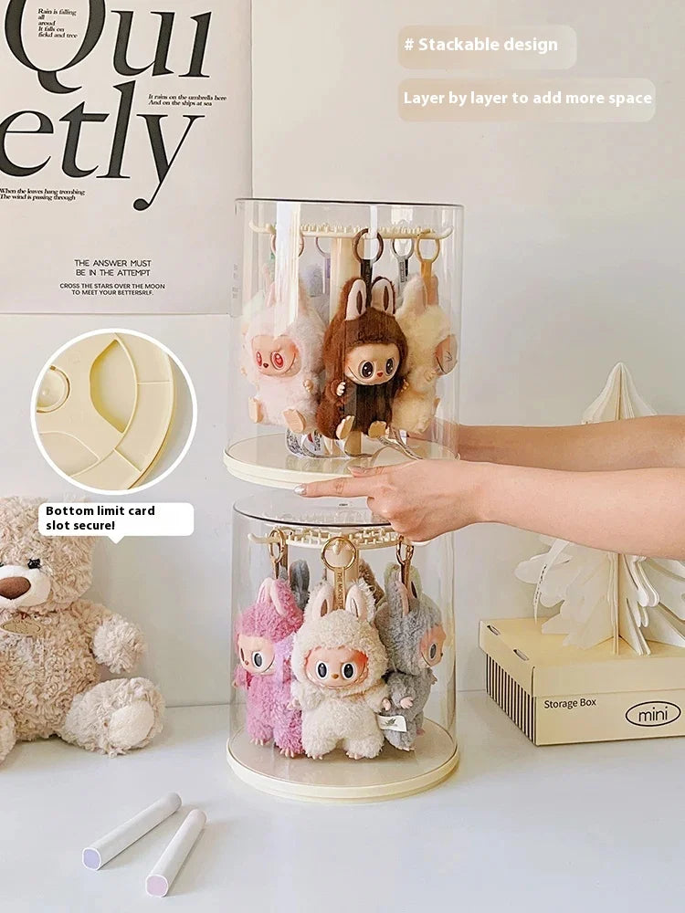 Labubu 17cm Pendant Display Box Rotary Acrylic Transparent Box Labubu Plush Doll Hand Blind Box Storage Display Rack Gift