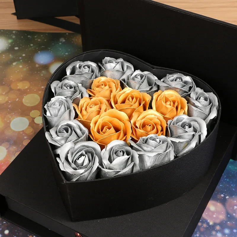 50pcs Artificial Flowers Gold /Silver Roses Fake Flowers Heads For Wedding Valentine's Day DIY Gift Bouquet Home Decoracion