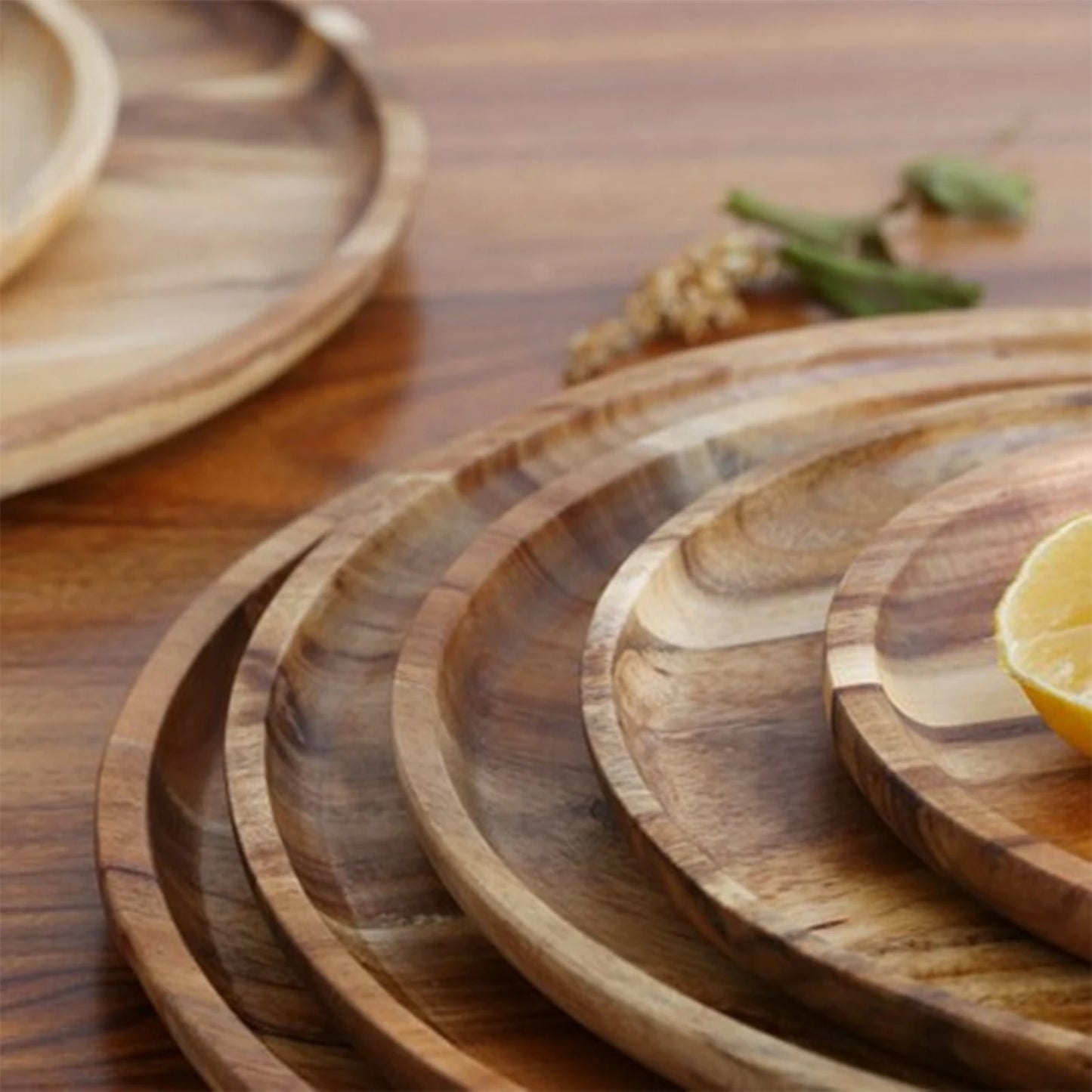 20/25/30cm Acacia Wood Serving Platter Tray Retro Round Pizza Salad Plate Fruit Dessert Tray Wooden Bread Cake Snacks Dishes
