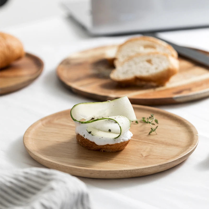 1pc Wooden plate Japanese Acacia Tray Household use Simplicity Desserts Bread Rotundity Tea tray Dim sum dish