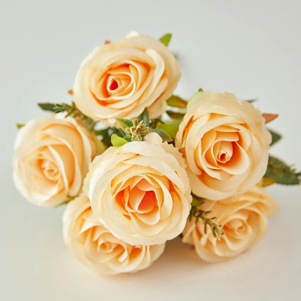 30cm Rose Pink Artificial Silk Flowers Bouquet for Cemetery 6-Heads Big Rose Peony Fake Flower for Wedding Home Table Decoration