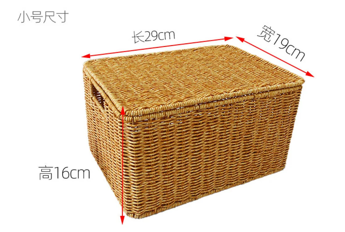 Closet Storage Basket Rattan Woven Organizer Box for Clothes Storage Bin with Lid Home Wardrobe Bedroom Shelf Use