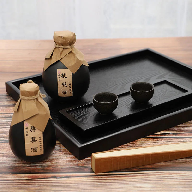 Black Wooden Tray Rectangular Solid Wood Flat Tray Restaurant Dessert Coffee Tray Household Tea Tray Trays Decorative