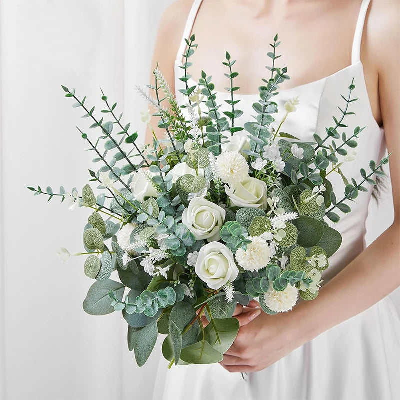 5/10/20Pcs Artificial Eucalyptus Leaves Stems Bulk Silver Dollar Leaf Picks Plant Fake Flowers for Wedding Bouquets Floral Decor