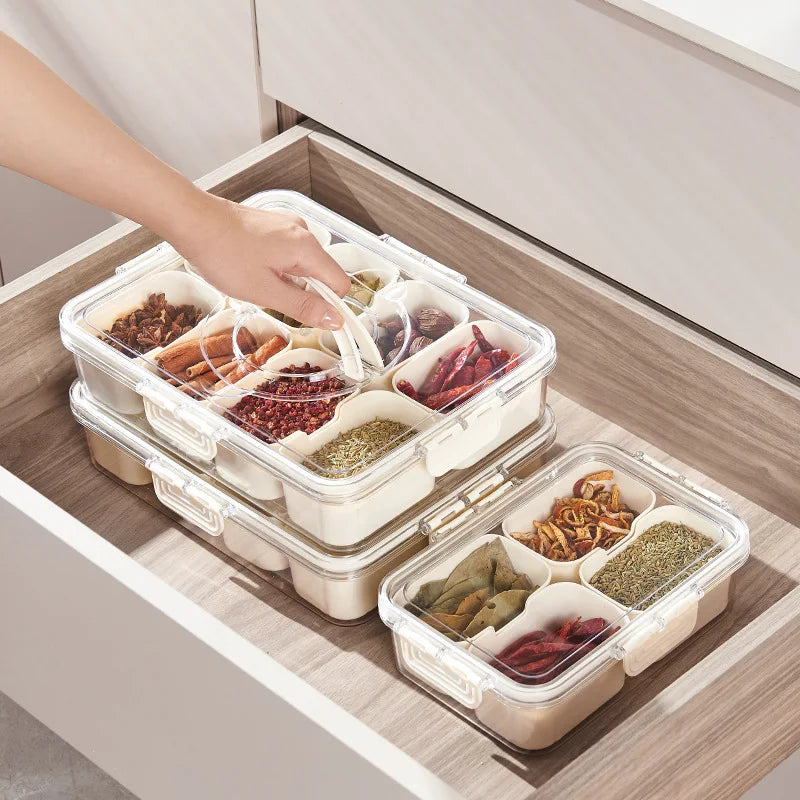 Kitchen Seasoning Storage Box Spice Box Integrated Multi Grid Storage Sealed Tank Moisture-Proof Salt Tank Kitchen Supplies 2025