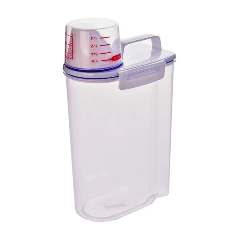Kitchen cereals storage box Home Kitchen Transparent Plastic PP Food Container Rice and flour Storage Box With Measuring Cup
