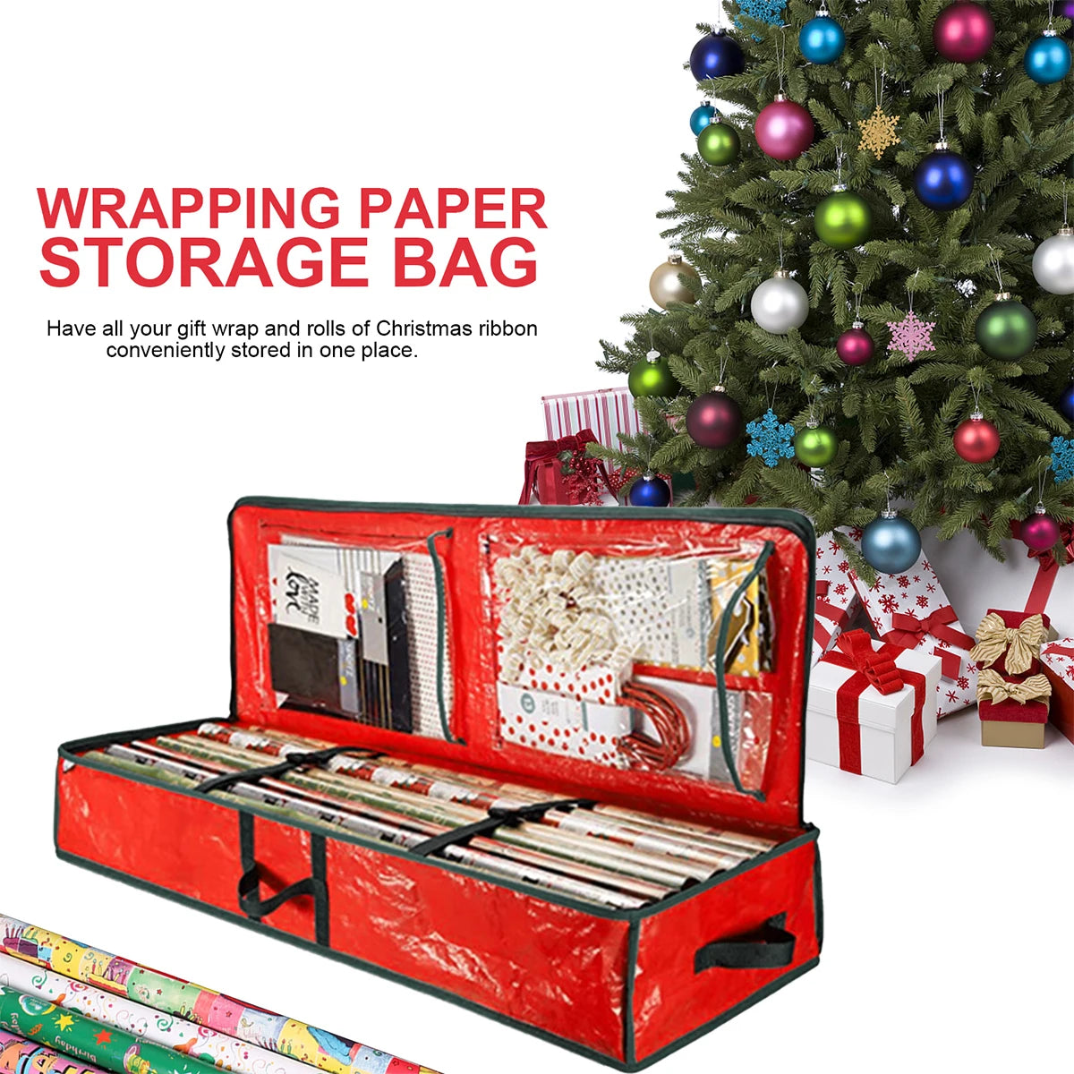Large Christmas Gift Wrap Storage Bag Waterproof Weave Underbed Storage Organizer Wrapping Paper Storage Box