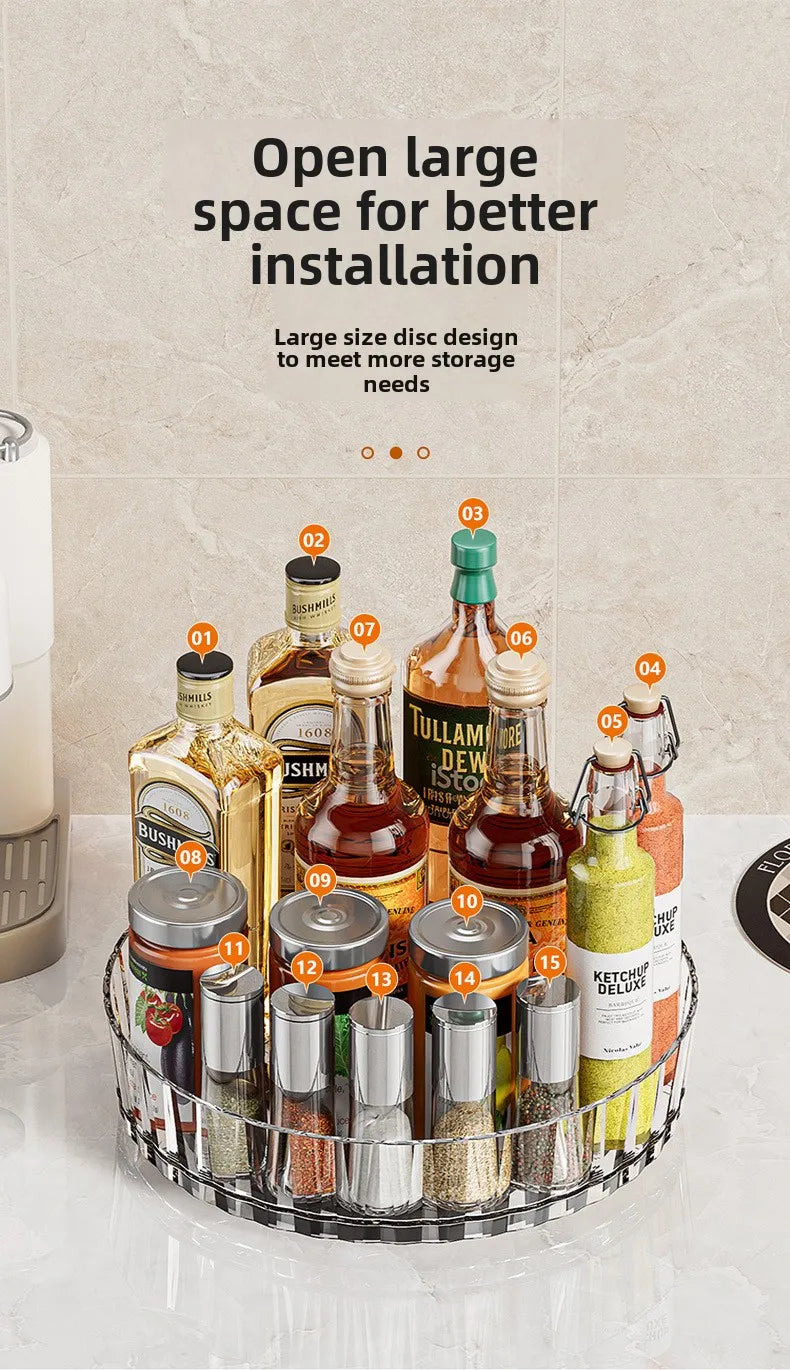 360° Rotating Plastic Storage Bins|Clear Cabinet Organizer for Kitchen/Pantry/Fridge/Cosmetic |Space-Saving Round Container