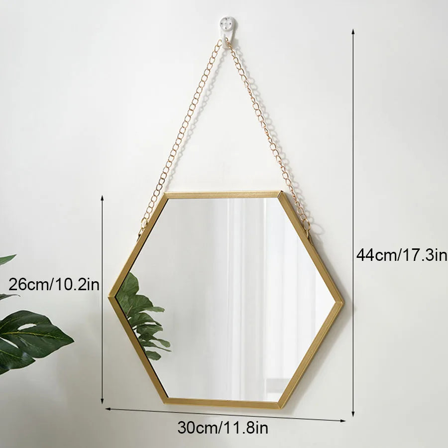 Iron hexagonal wall mounted mirror, wall mounted decorative mirror, living room, bathroom, dormitory, washbasin, wall mounted ma
