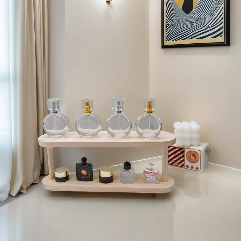 Wooden Storage Shelf 2-Tiers Desktop Organizer Shelves Desk Perfume Display Rack Desktop Dressing Table Cosmetics Storage Rack