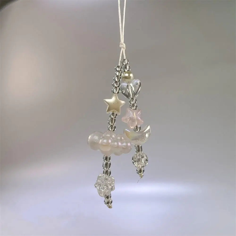 Cell Phone Rope Chain Anime Pendant Y2K Beaded Beads Chain Handmade Beads Strand Choker Pink Key Chain Phone Charm Key Chain