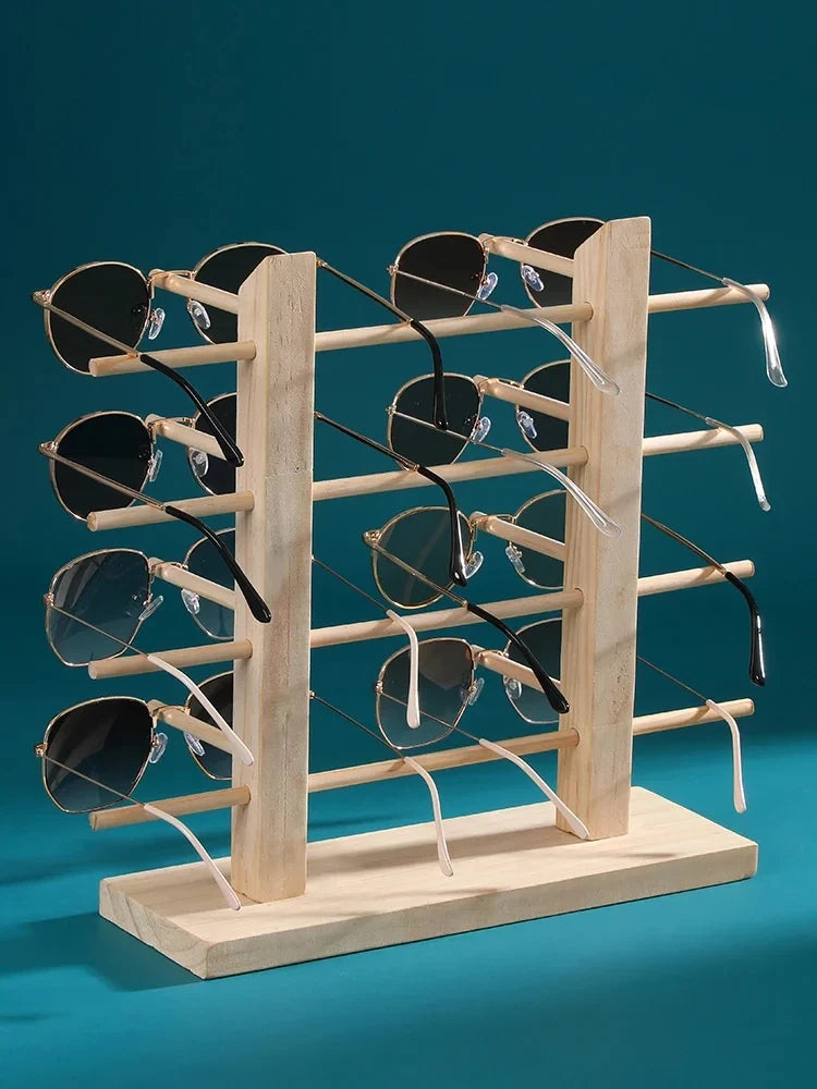 Wooden Eyeglass Storage Rack Household Sunglasses Glasses Display Rack Organizer Perforation-free Multi-functional Desktop