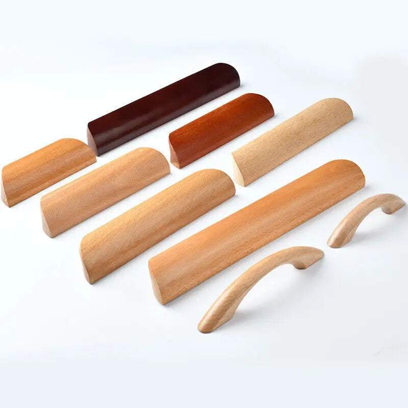 Wooden Cabinet Pulls Handles Furniture Handle Beech Wood Kitchen Knobs Wardrobe Pulls Long Handle Drawers Dresser Door Handles
