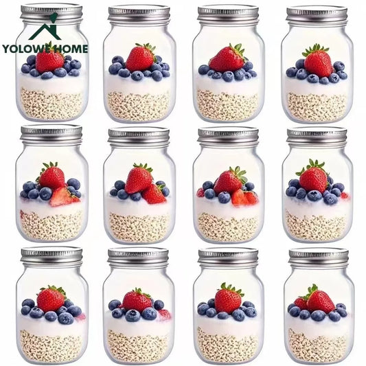 6Pcs, 12Pcs, 500Ml/16Oz, Glass Mason Jar, Glass Storage Jar, Kitchen Storage Container, Glass Sealed Jar Container, Pickle Jar, Regular Sealing Lid, Suitable for Jam, Salad Dressing, Honey, Shower/Wedding Gift