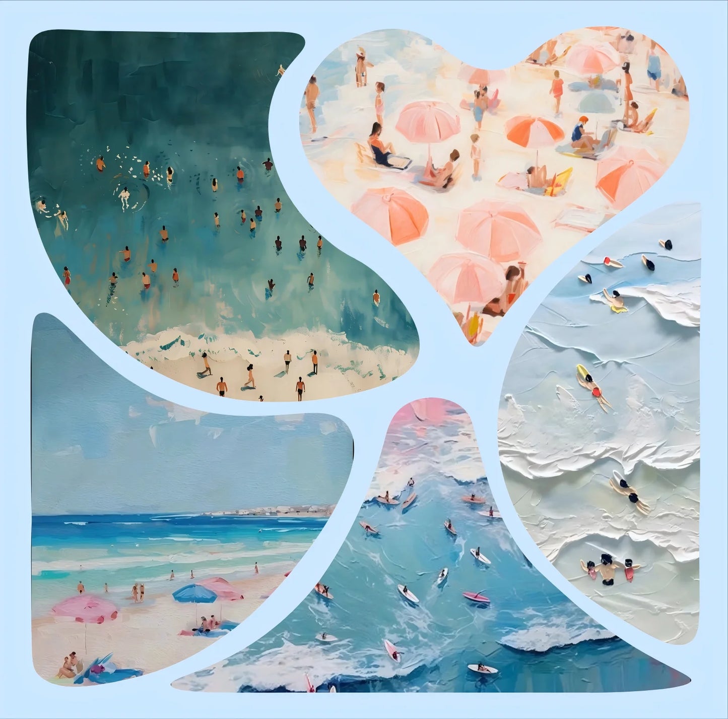 1pc Tiny People Swimming in Ocean Print, Summer Poster, Beach House Decor, Minimalist Printable Wall Art