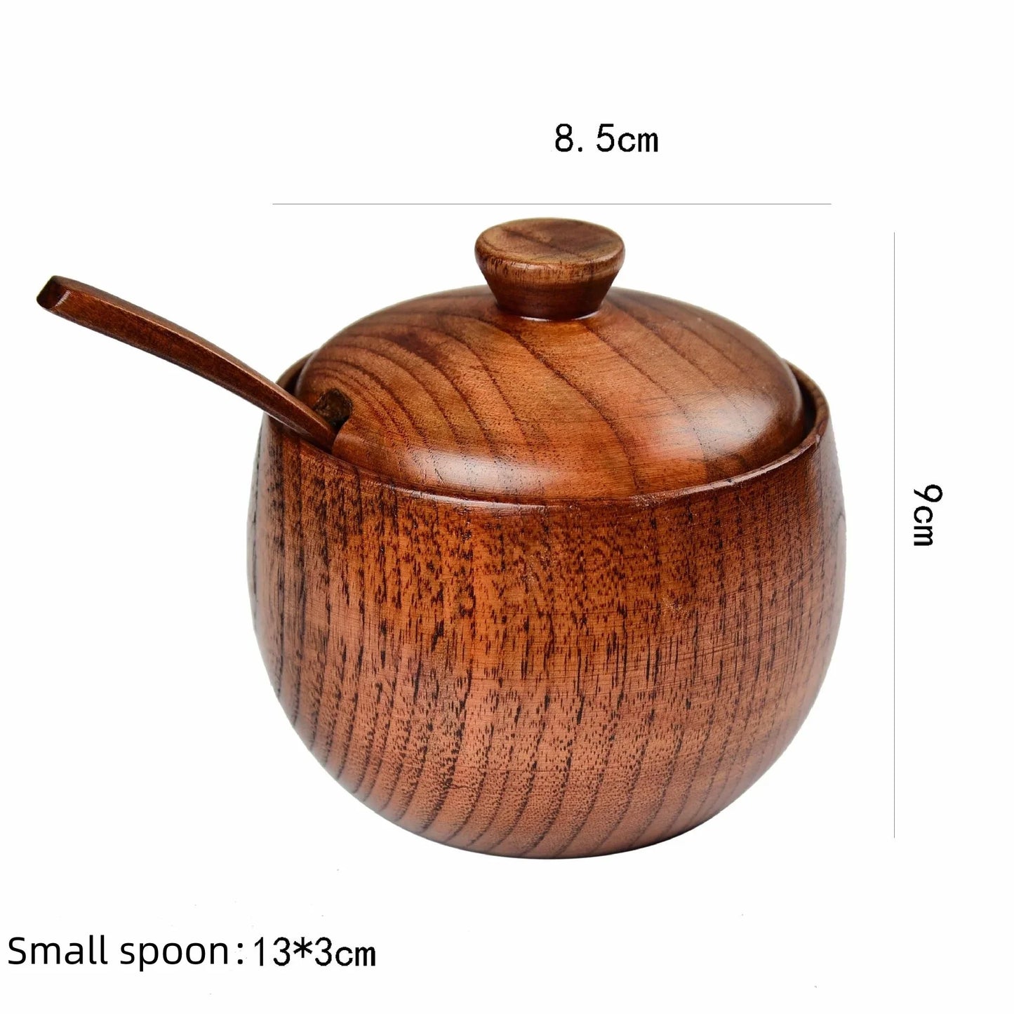 Wooden Seasoning Jar Salt Jar with Lid and Spoon Spice Pepper Seasoning Container Condiment Storage Bowl Household Kitchen Tool