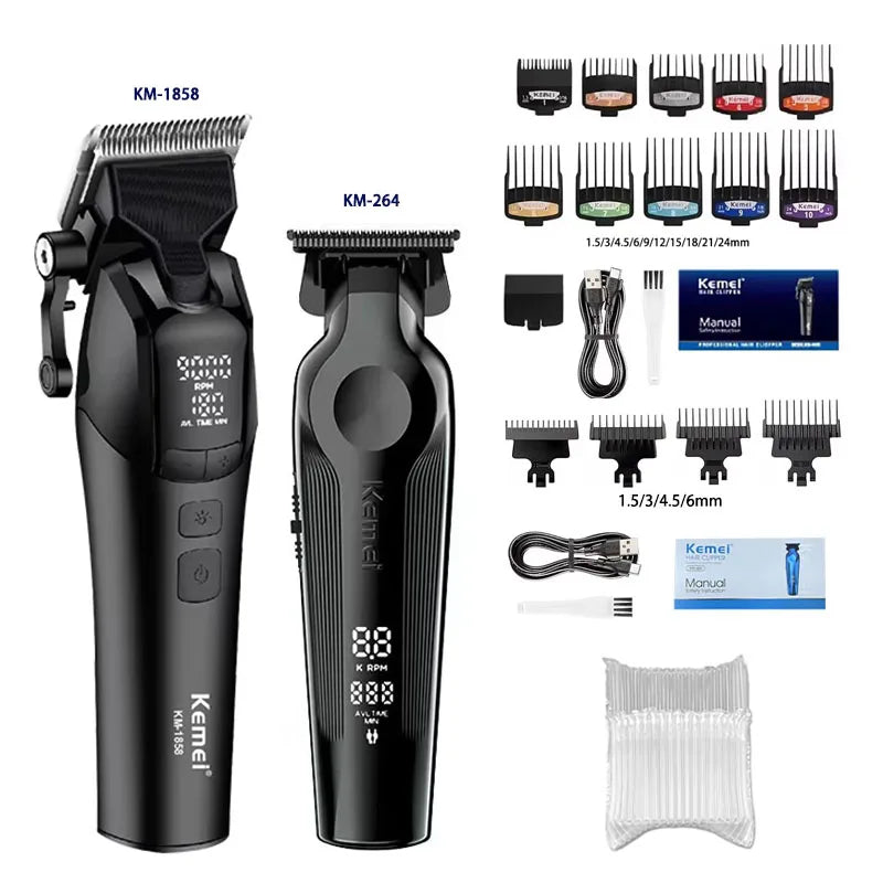 Kemei KM-1858 9000RPM 10W Hair Clipper,KM-264 Rechargeable Electric Trimmer,Original KM-T95 Shaver For Men Barber Clippers Kit
