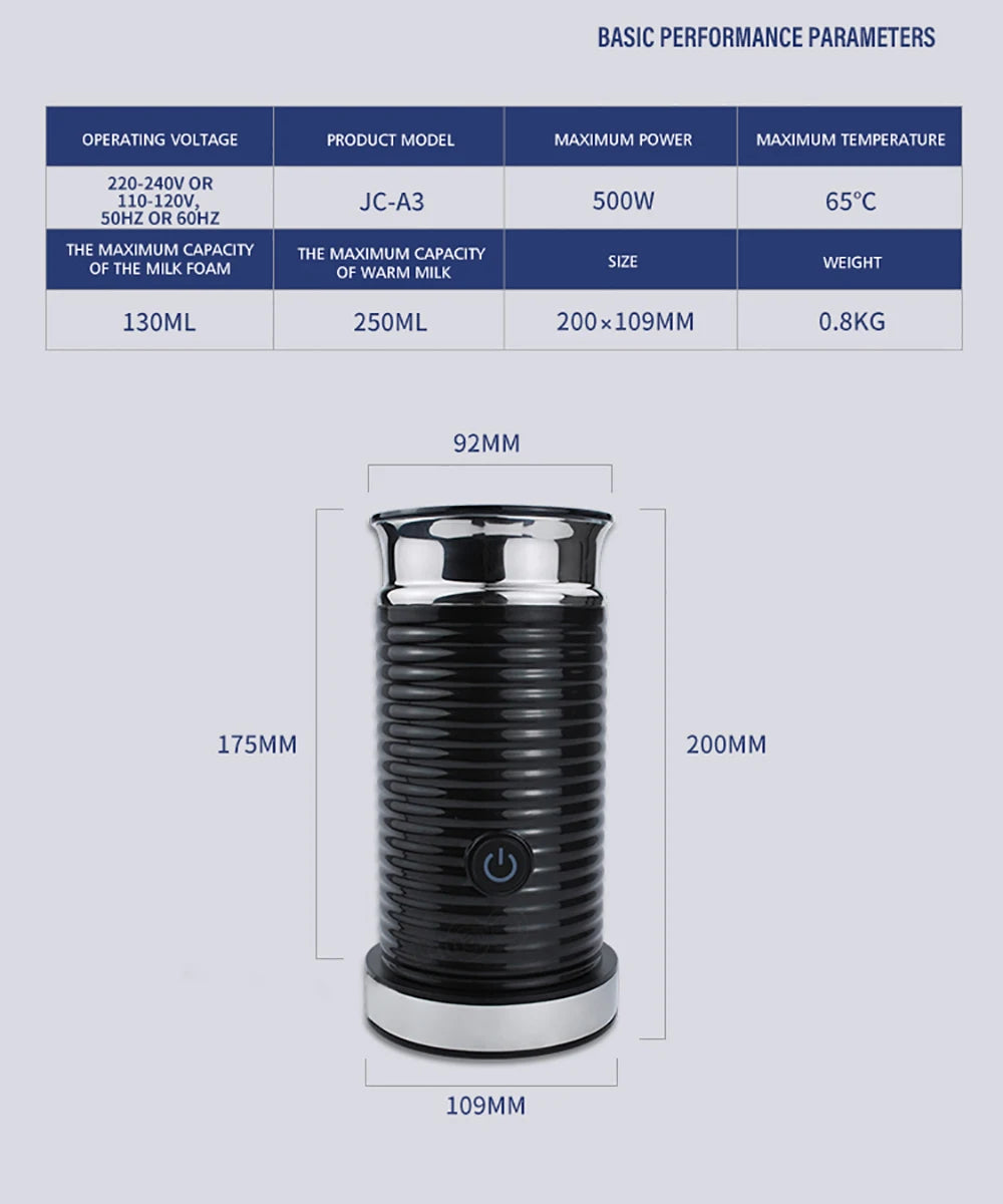 220V 500W Electric Milk Frother Cold/Hot Dual Effect Multifunction Foam Maker Latte Cappuccino Chocolate Automatic Milk Foamer