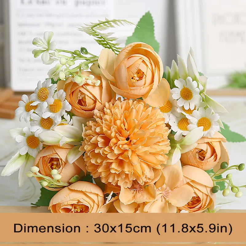 1pc Artificial Flower for Decoration with 7 Fake Flowers Faux Bouquet Arrangements for Home Bridal Wedding Party Chrysanthemum
