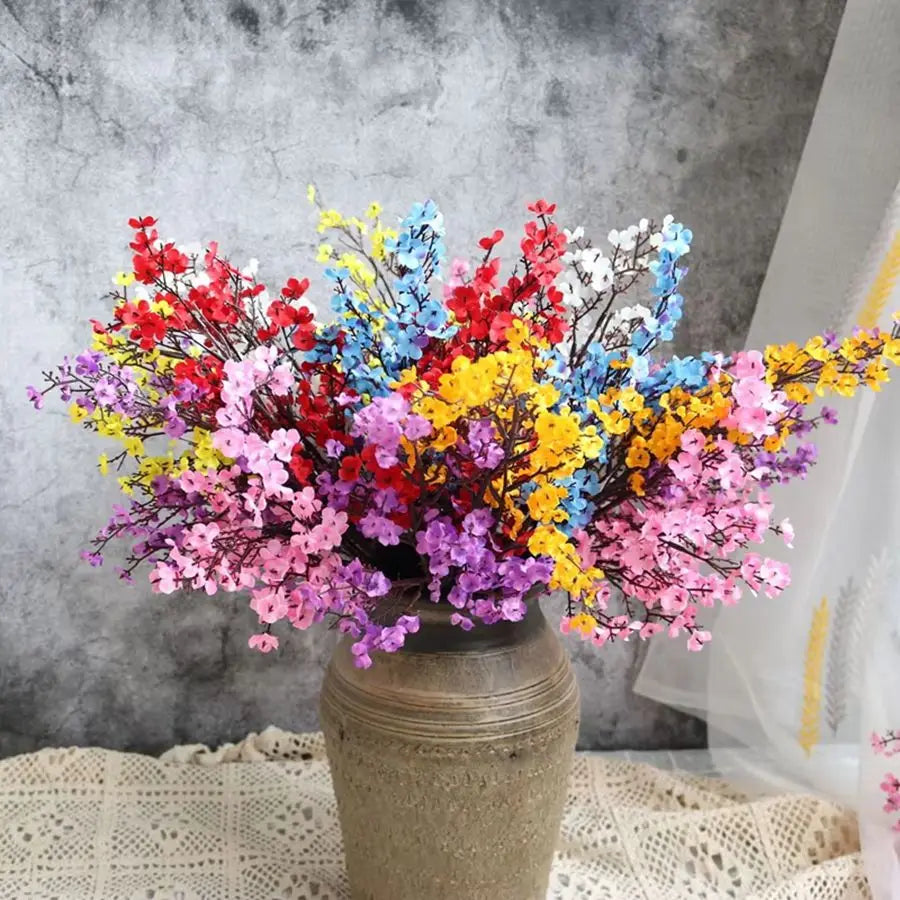 White Artificial Flowers Cherry Blossoms Gypsophila Fake Plants DIY Wedding Bouquet Vases for Home Decor Faux Festival Branch