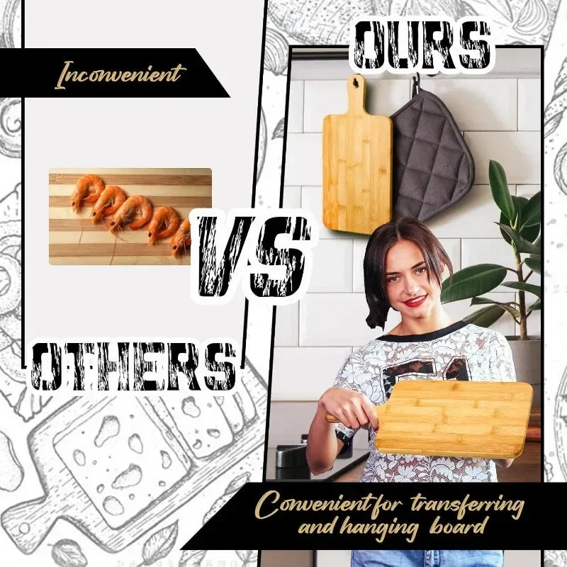 Bamboo Cutting Board with Handle Large Wooden Serving Board Kitchen Chopping Board Charcuterie Board for Pizza Vegetables Meat