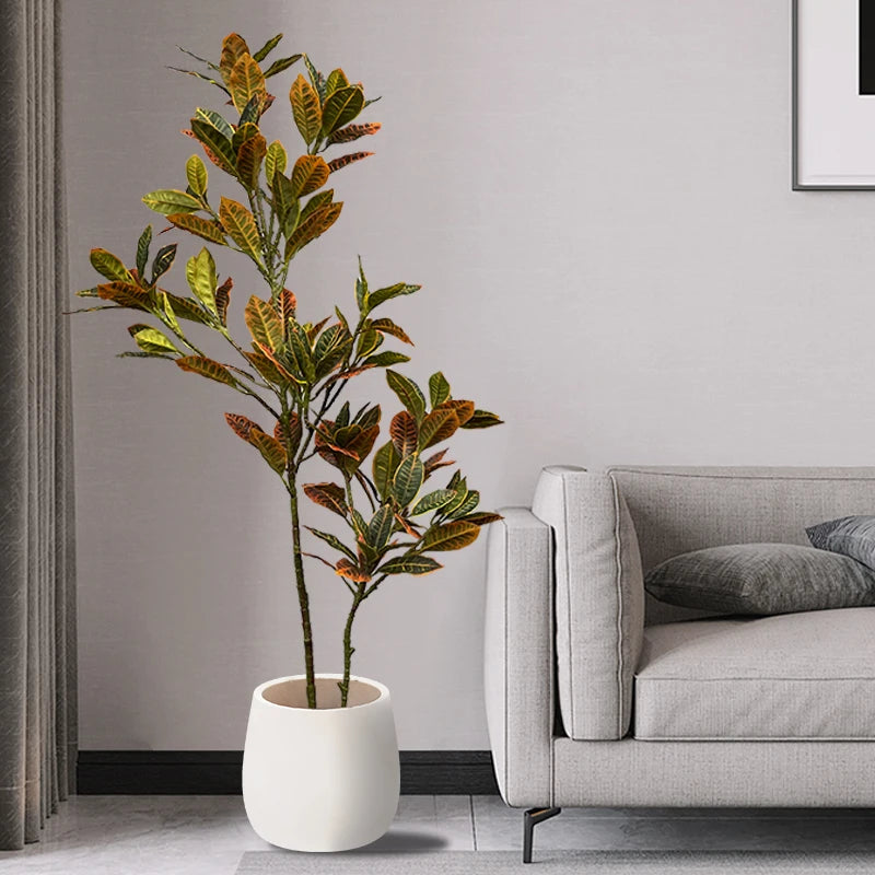 80-120cm Artificial Large Tropical Plant Branch Fake Magnolia Leaves Plastic Banyan Tree Branch for Home Garden Party Decoration