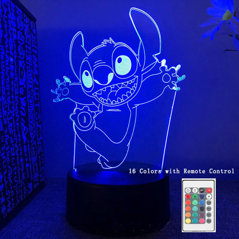 Stitch Night Light 3D Lamp16 Colors with Remote Control Room Decor Valentine's Day Anniversary Birthday Present Christmas Gifts