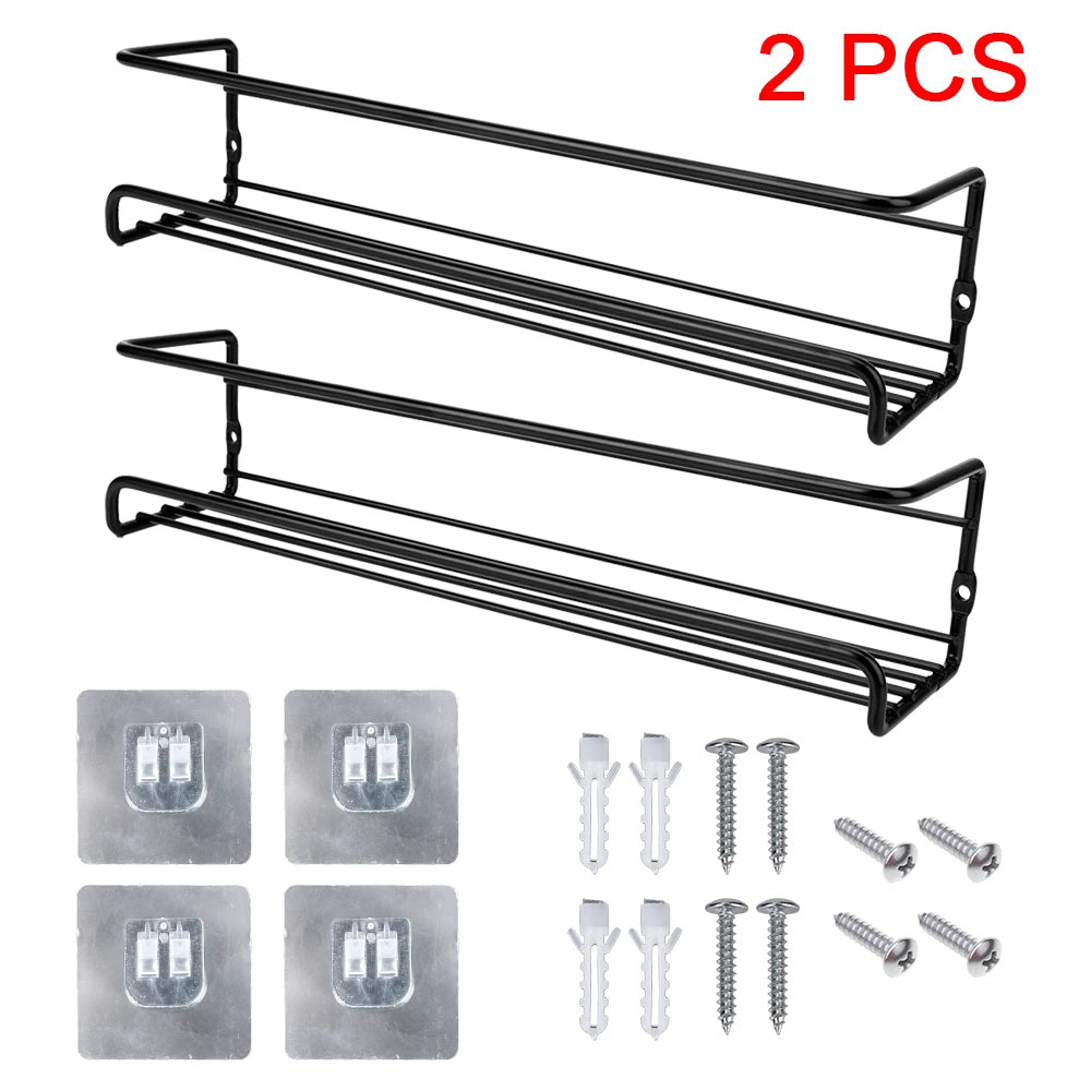 Kitchen Organizer 2 Pcs Metal Hanging Racks For Home Restaurant Wall-Mounted Seasoning Shelf Spice Jar Storage Rack Single Layer