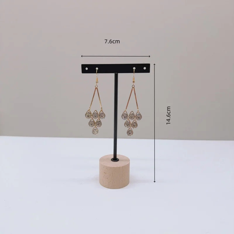 T Bar Earring Display Stand With Wooden Base Jewelry Holders Hanging Jewelry Organizer For Photography Props Iron jewelry rack