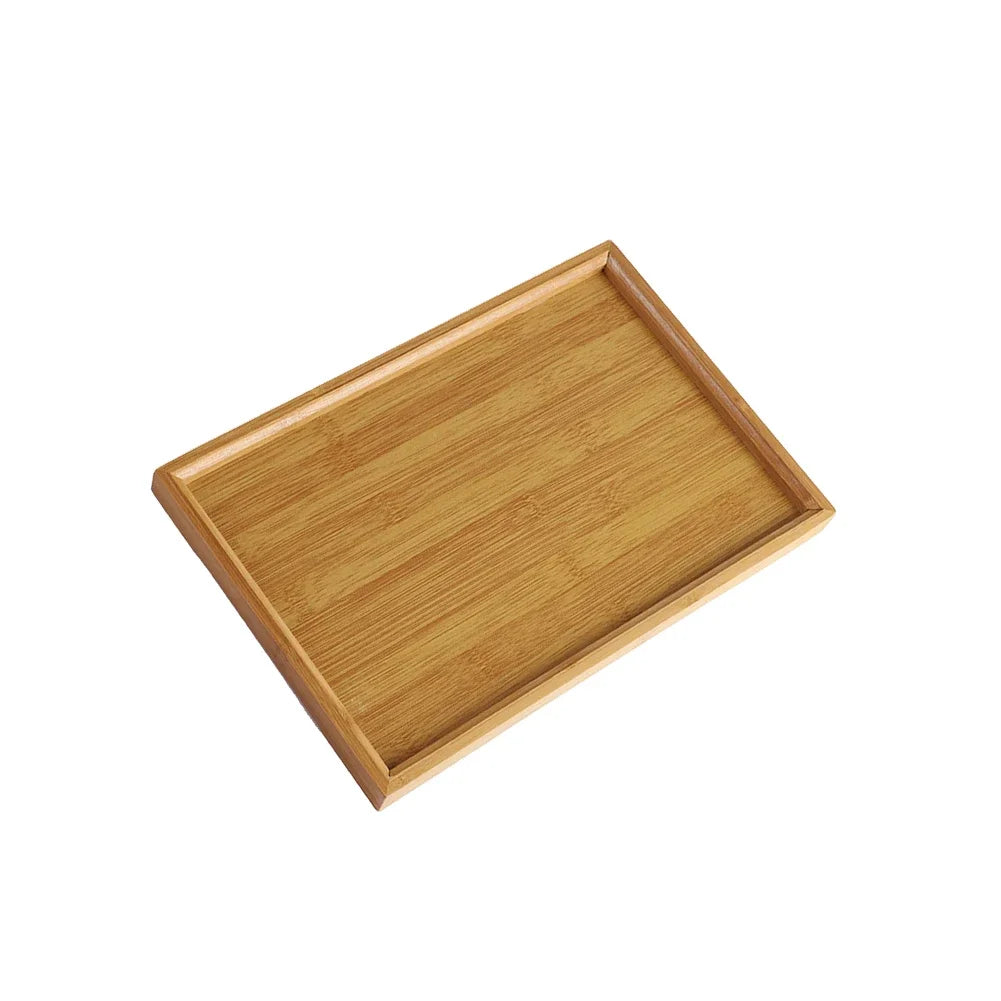 Wooden Serving Tray Bamboo Tray Carved Tea Tray Plate Tableware Stand Fruit Bread Tea Food Tray Oil Resistant Tray KitchenSupply