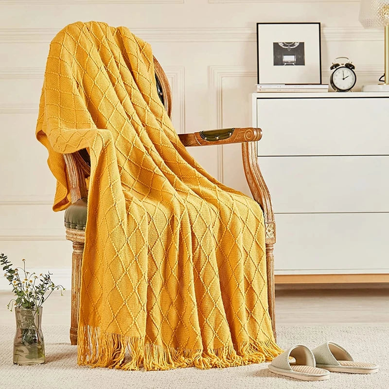 White Boho Throw Blankets Textured Big Knitted Blankets Chunky Vintage Luxury Throw Bedspread Blanket Cover Manta Para Sofá