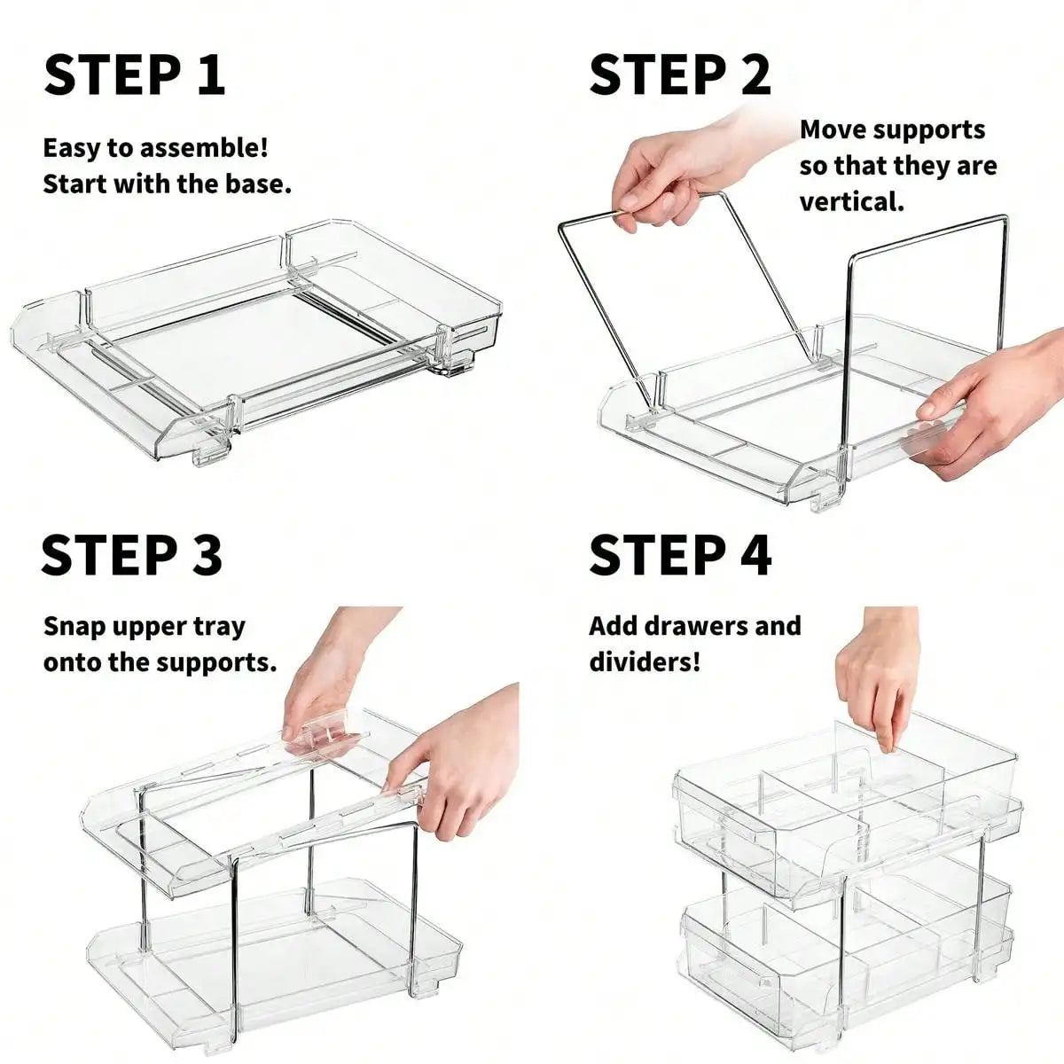 Acrylic Stackable Drawer Organizer Tray for Under Sink Office Multi-Purpose Storage Container Slide-Out Clear Container