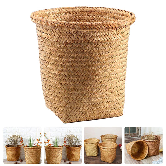 Multipurpose Storage Basket Woven Trash Can Rattan Laundry Container Household Merchandises Decorative Woven Basket Waste Bins