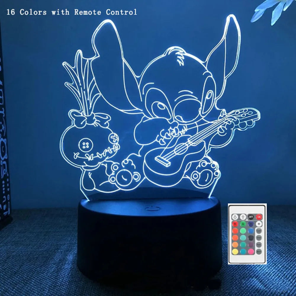 Stitch Night Light 3D Lamp16 Colors with Remote Control Room Decor Valentine's Day Anniversary Birthday Present Christmas Gifts