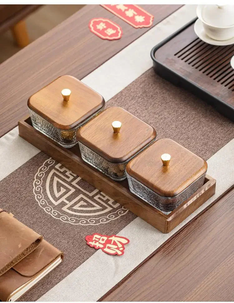 Walnut Fruit Tray Snack Tray Household Divided Dry Fruit Inventory Candy Glass Bowl Fruit Tray Water Fruit Plate