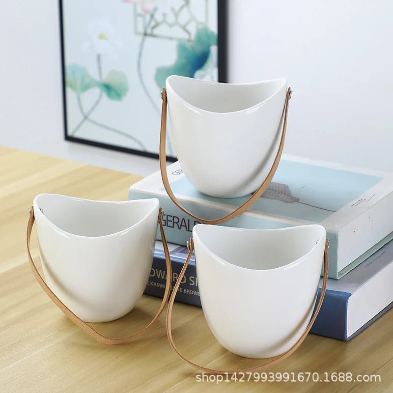 Creative Wall Hanging Flower Plant Pots Succulent Flower Pot Flower Basket White Ceramic Vase Garden Decoration planters