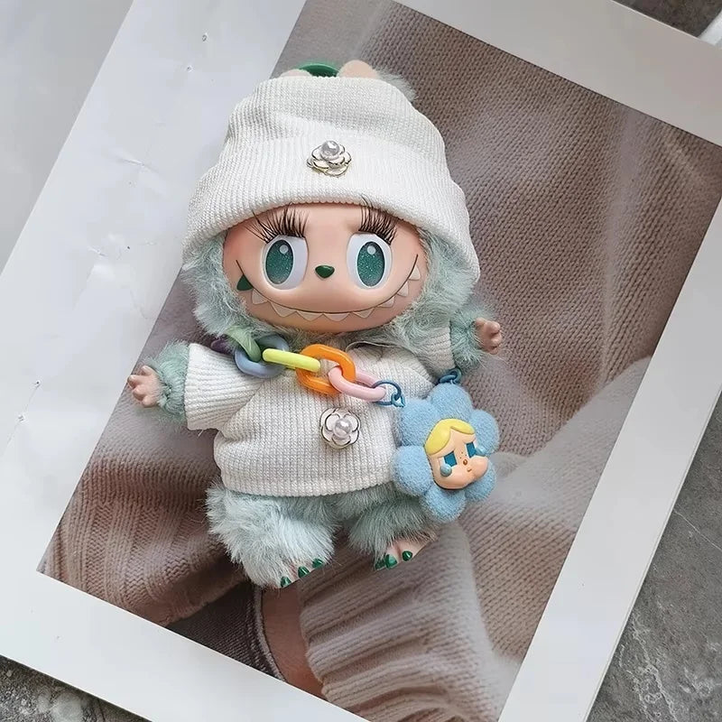 Labubu 17cm Knitted Set - Cute Crossbody Bag And Customized Leather Shoes with False Eyelashes Fashion Doll Accessories for Kids