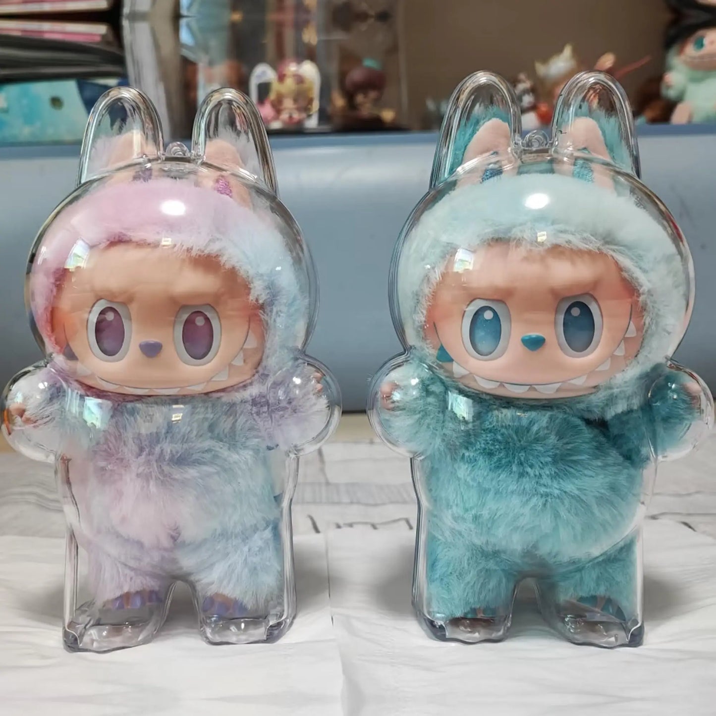 1-3 pcs Protective Case Cover for Labubu Doll V1 V2 V3,Plastic Acrylic Display Case for Standing and Seat Series with Keychain