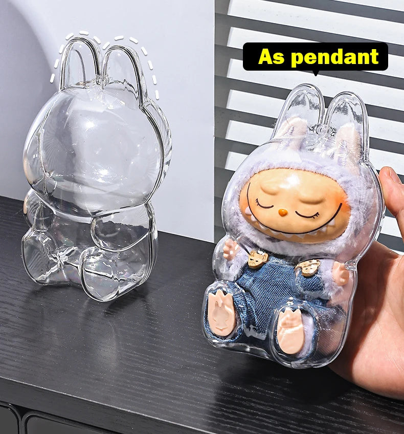 For Labubu Transparent Protective Case LABUBU Doll Protector Portable Pendant Storage Box for Labubu Clear Display Bag 1pc