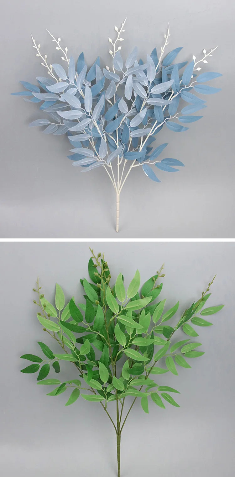5 Branches Silk Artificial Willow Bouquet Fake Green Leaves Party Wedding Backdrop Decoration Faux Foliage Vine DIY Plant Wreath