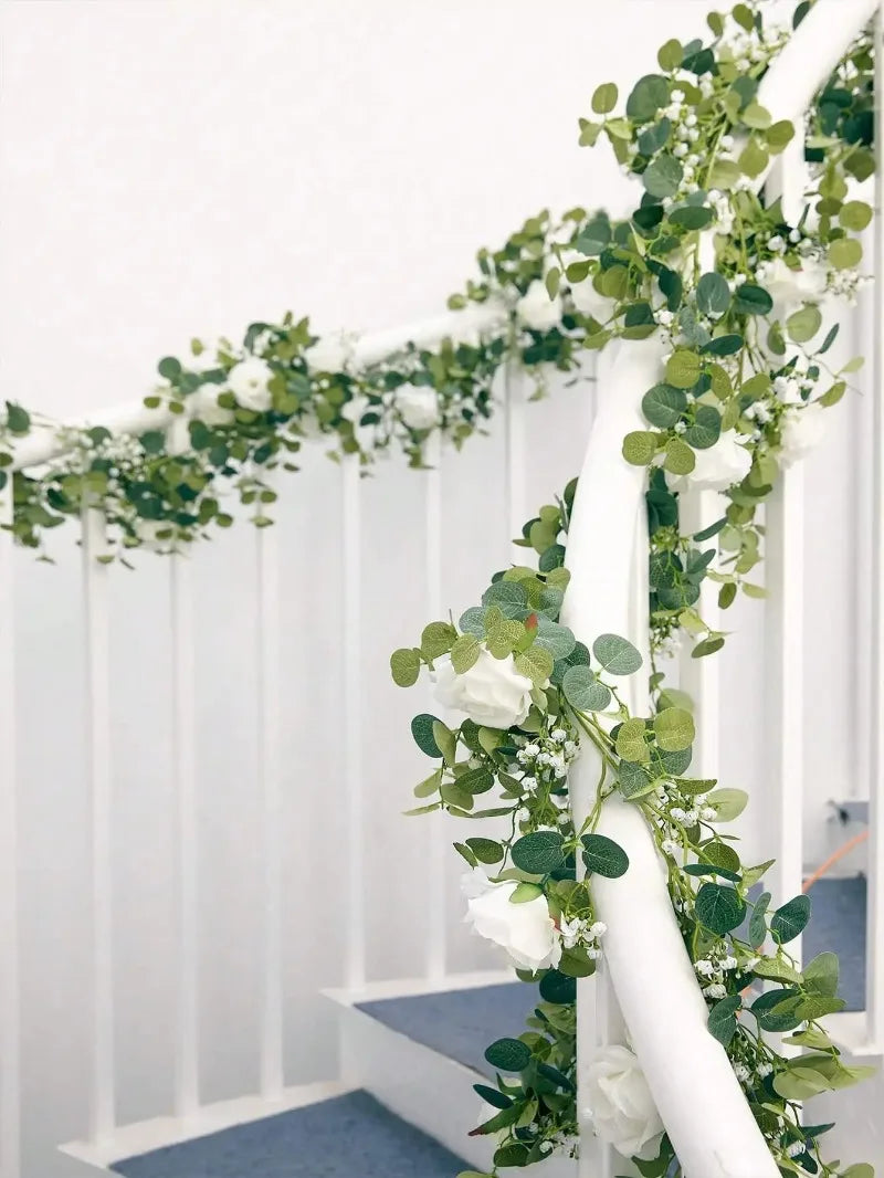Artificial Flowers Silk Rose Gypsophila Garland Fake Eucalyptus Vine Hanging Plants for Wedding Home Party Craft Decor